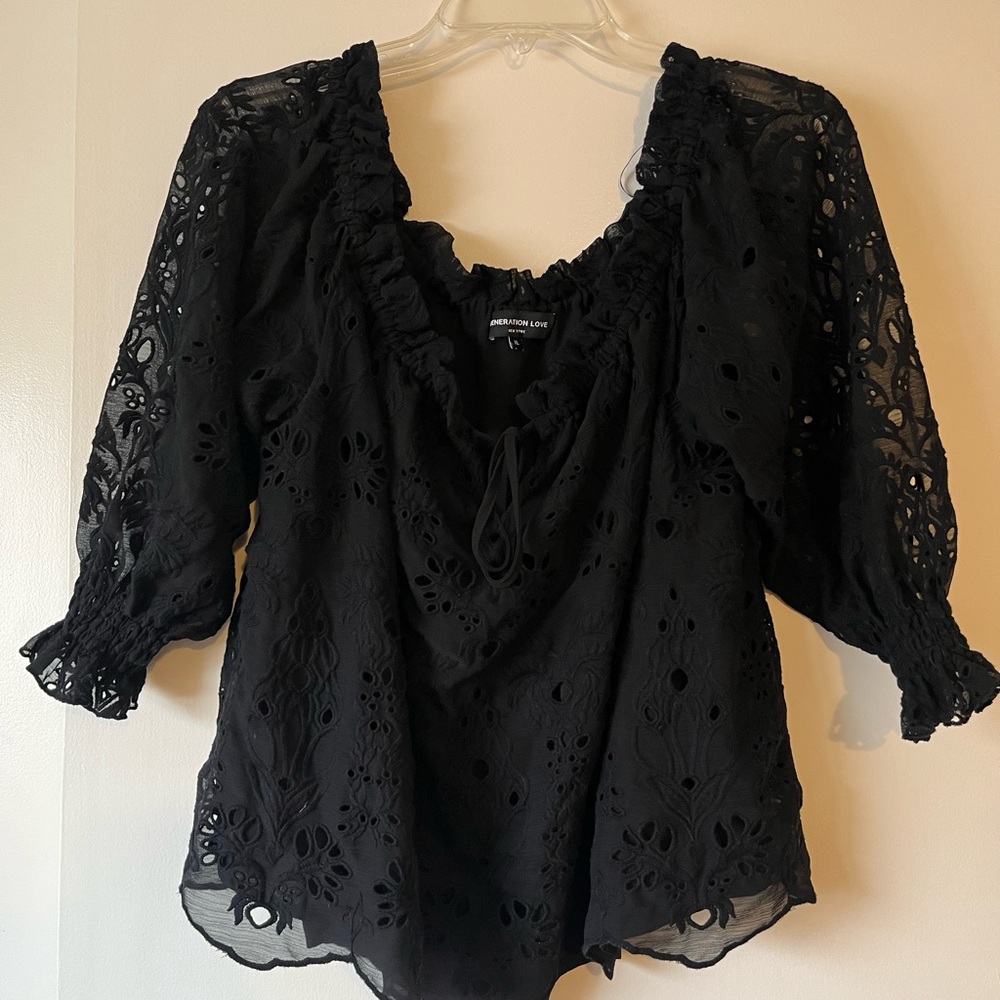 Generation Love Black Eyelet Lace Women's Top XL